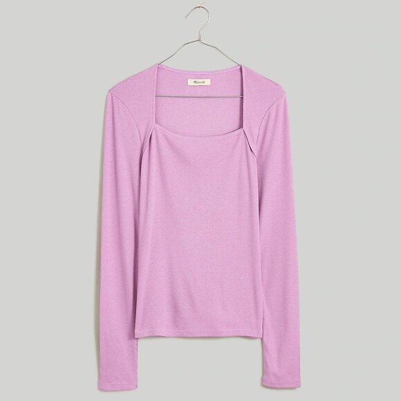 Madewell Lilac ANGLED-NECK LONG-SLEEVE TOP/NWT/Small - Picture 1 of 9